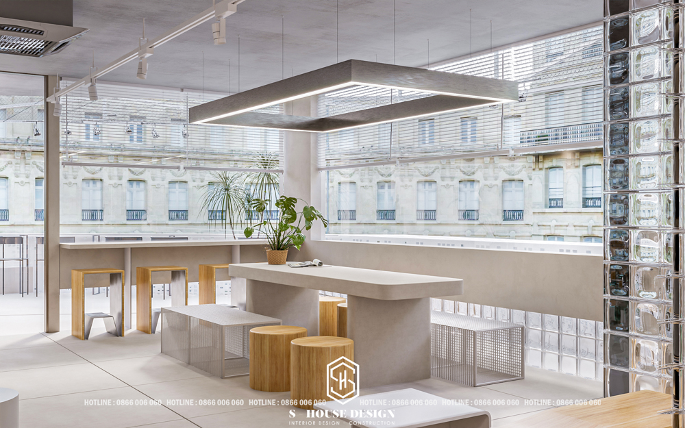 Thiết kế quán cafe 2 mặt tiền phong cách minimalism tối giản
